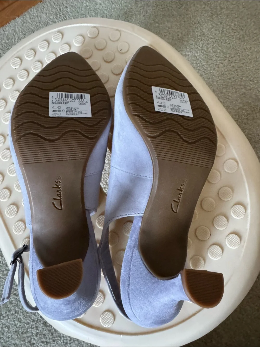 Clarks Blue Gray Suede Slingback Pointed Toe Heels. Brand New Never Worn.